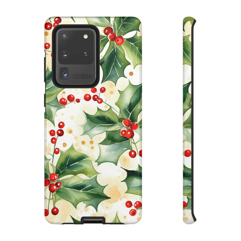 Christmas Holly on a Golden Background - Impact Resistant Phone Case Samsung Galaxy S20 Ultra Glossy
